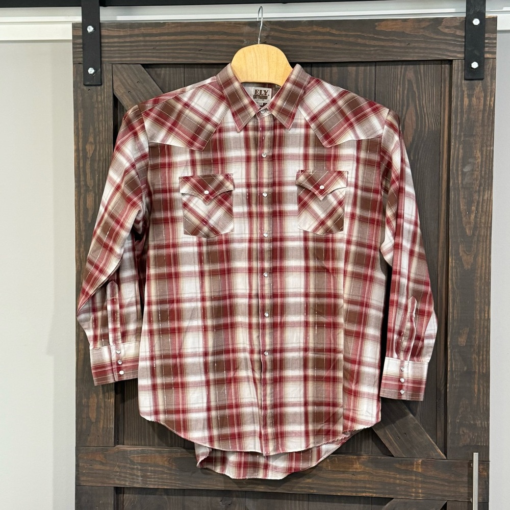 Ely Cattleman Red Plaid Button Up Long Sleeve Western Pearl Snap Shirt Size XXL‎